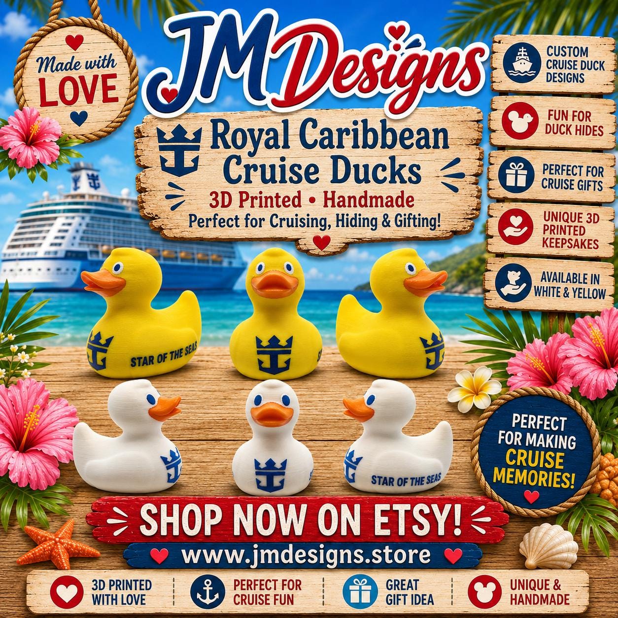 Custom Royal Caribbean Cruise Inspired Duck 3D Printed Travel Souvenir Display Nautical Themed - JM Designs