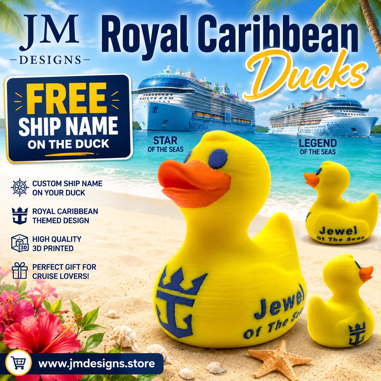Custom Royal Caribbean Cruise Ship Duck Cruise Ship Duck Royal Caribbean Cruise Collection 3D Printed Custom Duck Travel Souvenir Display - JM Designs