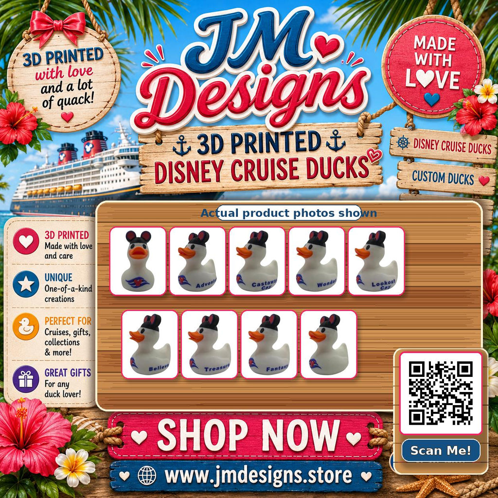 Disney Inspired Cruise Ducks White & Black, Collectible Cabin Decoration, Mickey Ears, Custom Ship Name - JM Designs