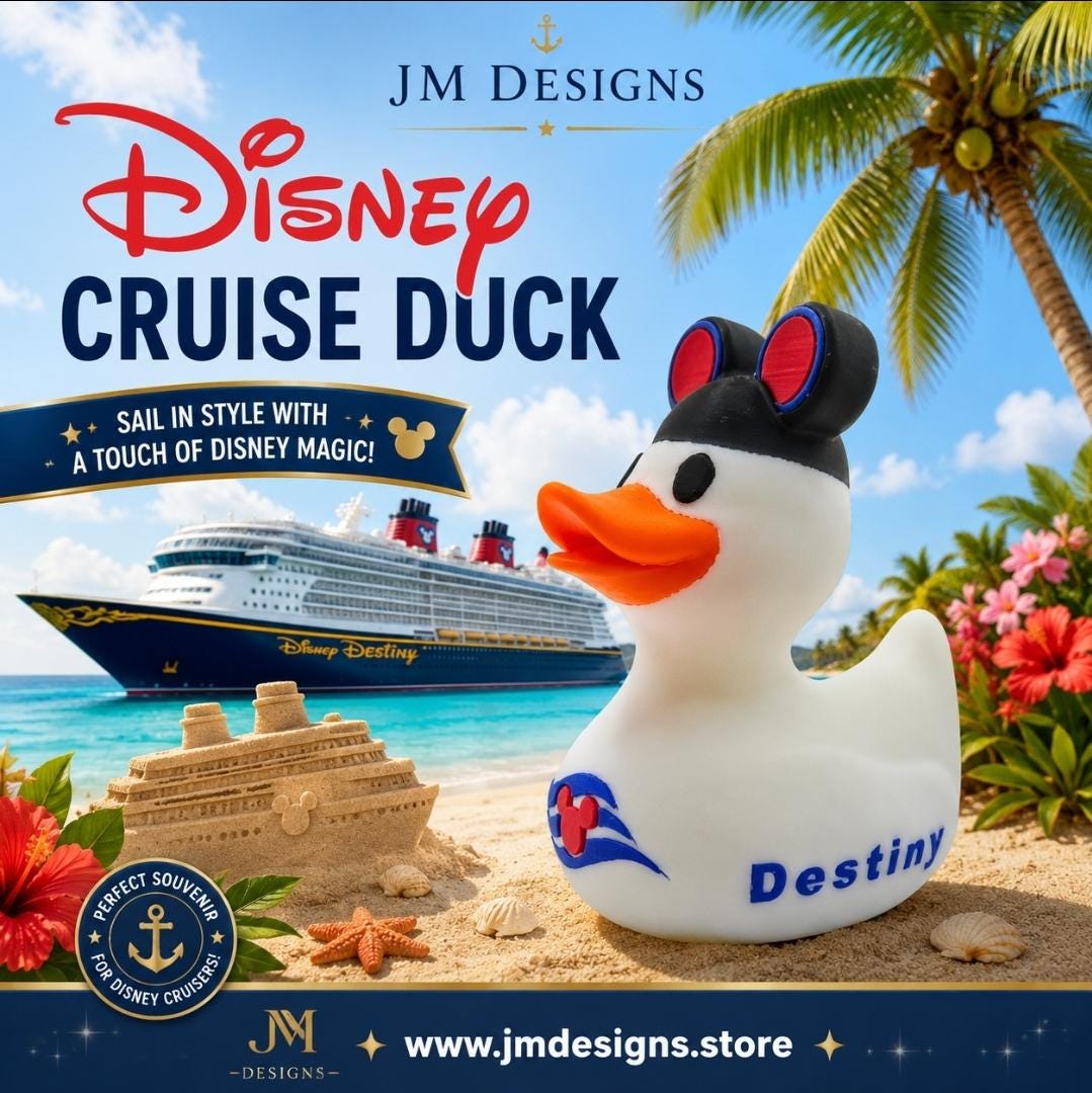 Disney Inspired Cruise Ducks White & Black, Collectible Cabin Decoration, Mickey Ears, Custom Ship Name - JM Designs