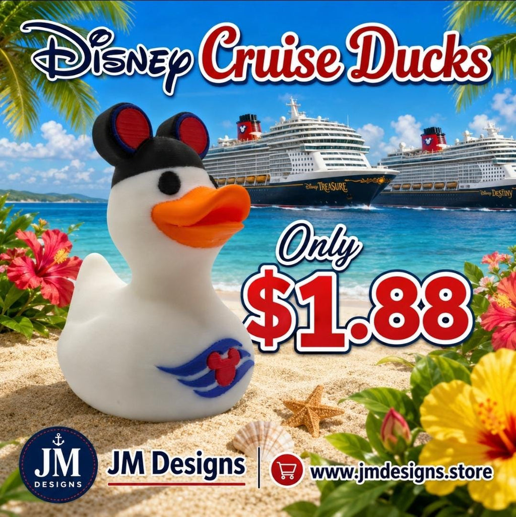 Disney Inspired Cruise Ducks White & Black, Collectible Cabin Decoration, Mickey Ears, Custom Ship Name - JM Designs