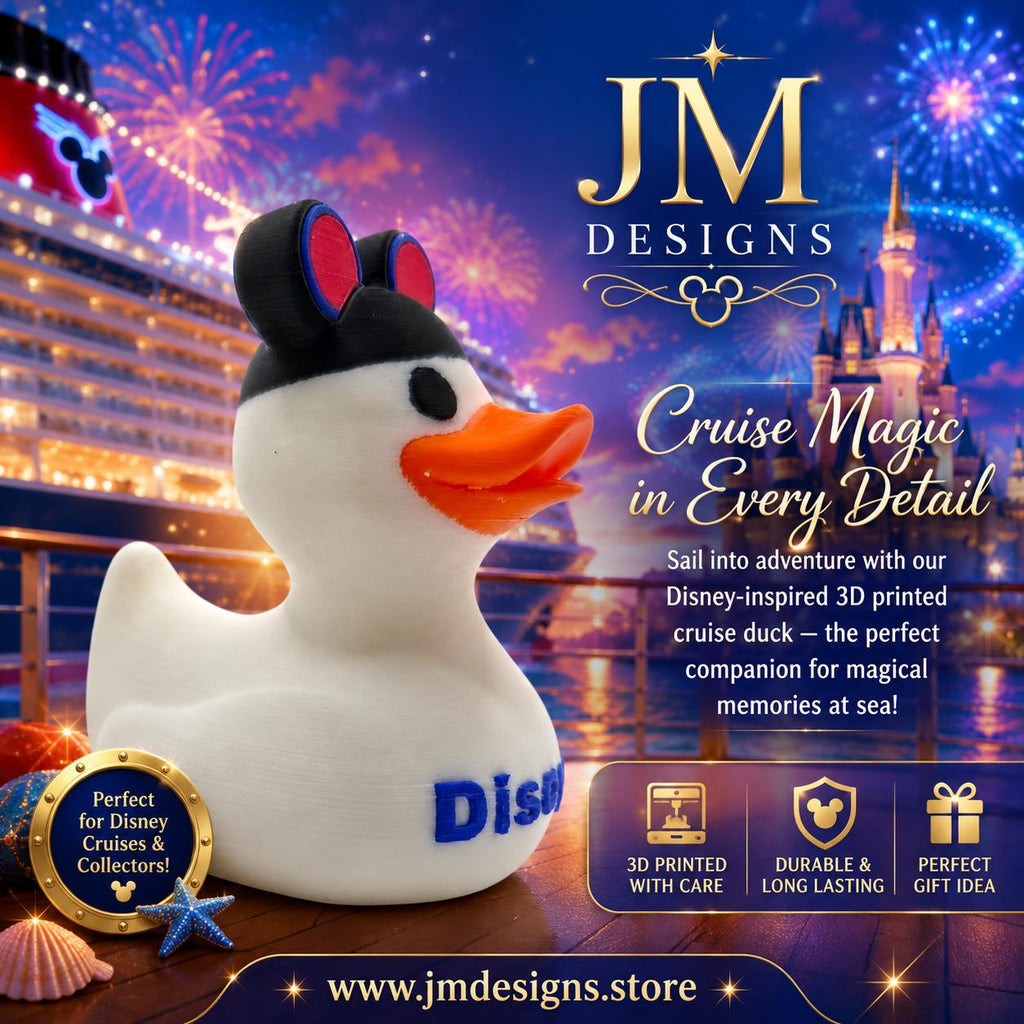 Disney Inspired Cruise Ducks White & Black, Collectible Cabin Decoration, Mickey Ears, Custom Ship Name - JM Designs