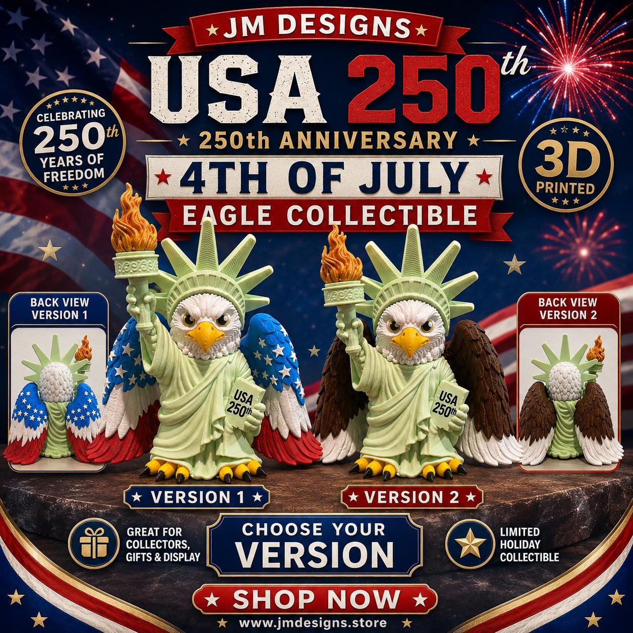 Eagle Statue of Liberty Figurine: 250th Anniversary Limited Edition Desk Pal Interdependence Day - JM Designs