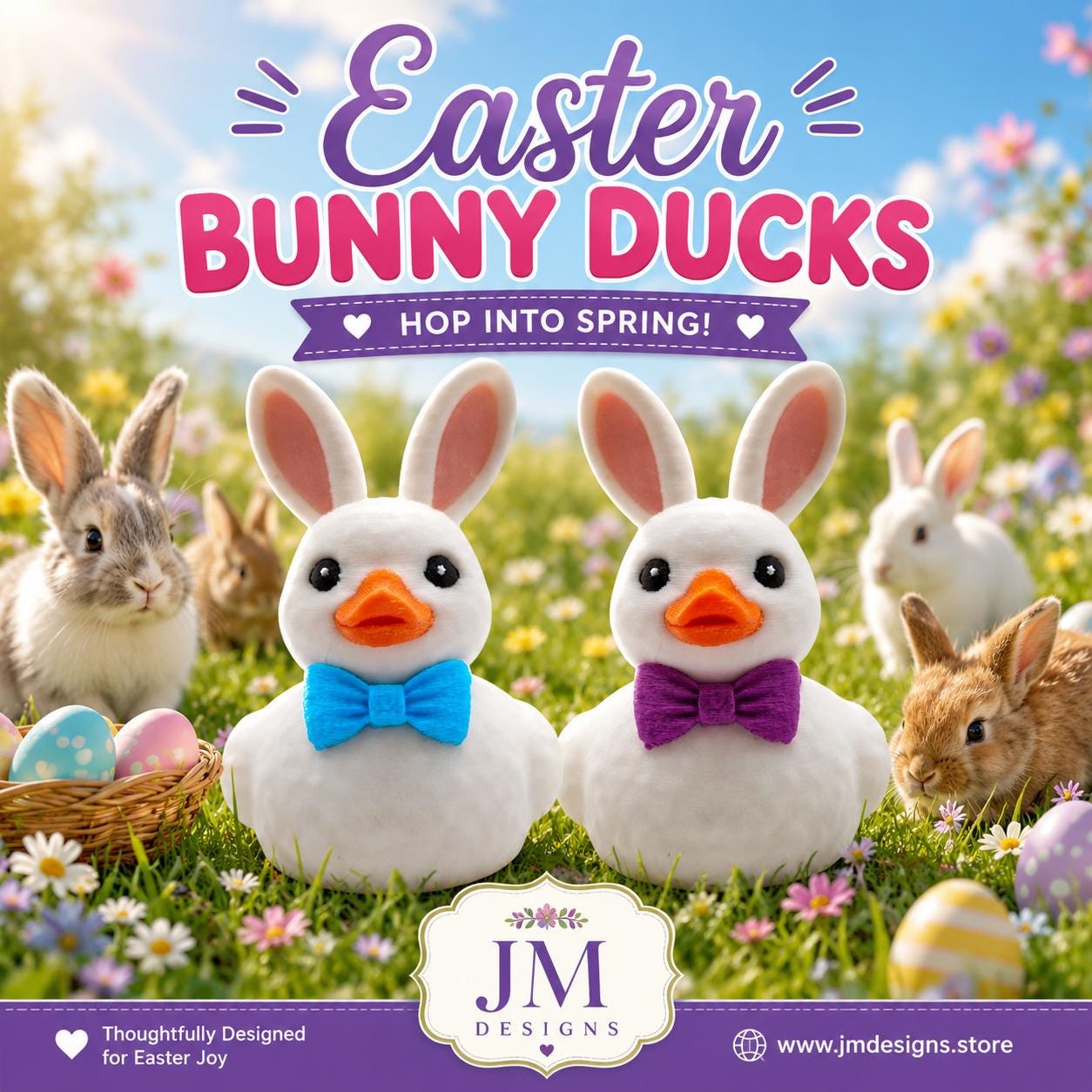 Easter Bunny Duck 2 Color to Choose Desk Accessory Car Figurine White Character Whimsical - JM Designs