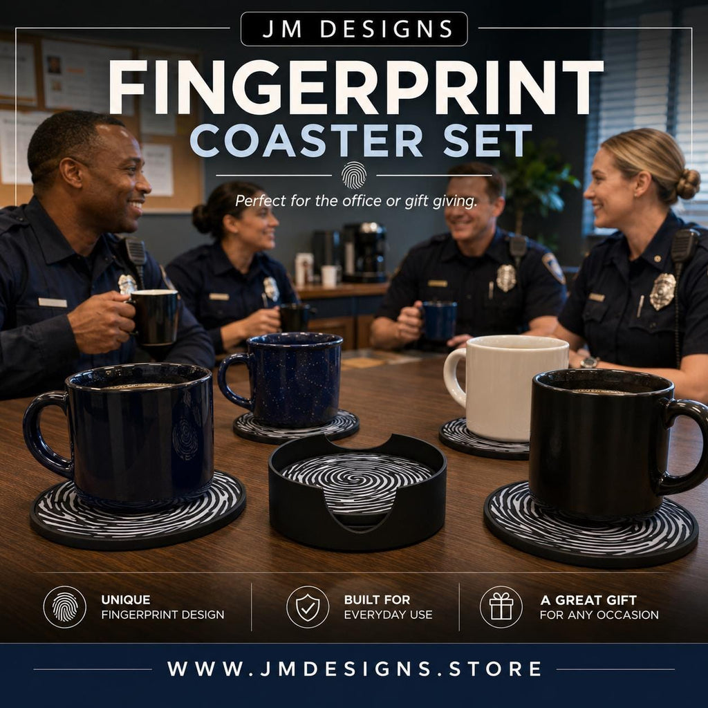 Fingerprint Coaster, Officer Desk Decor, Academy Graduation Present, Black White Forensic Artwork - JM Designs