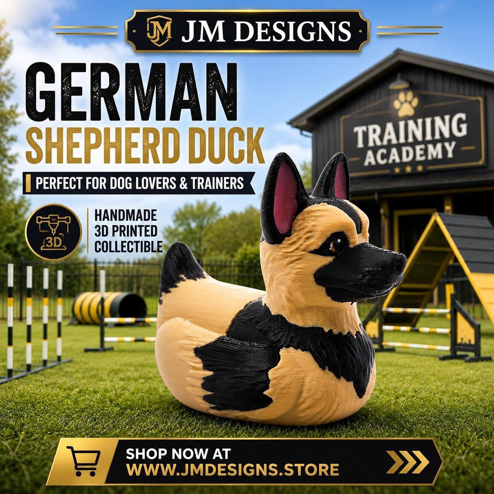 German Shepherd Duck 3D Printed Figure, Desk Ornament for Dog Lovers - JM Designs