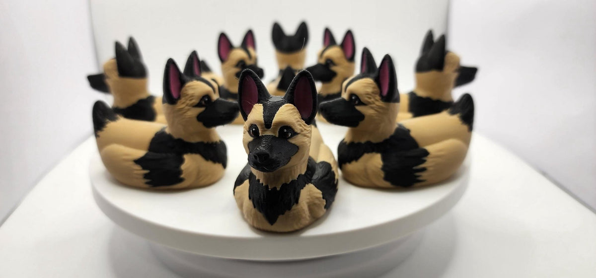 German Shepherd Duck 3D Printed Figure, Desk Ornament for Dog Lovers - JM Designs