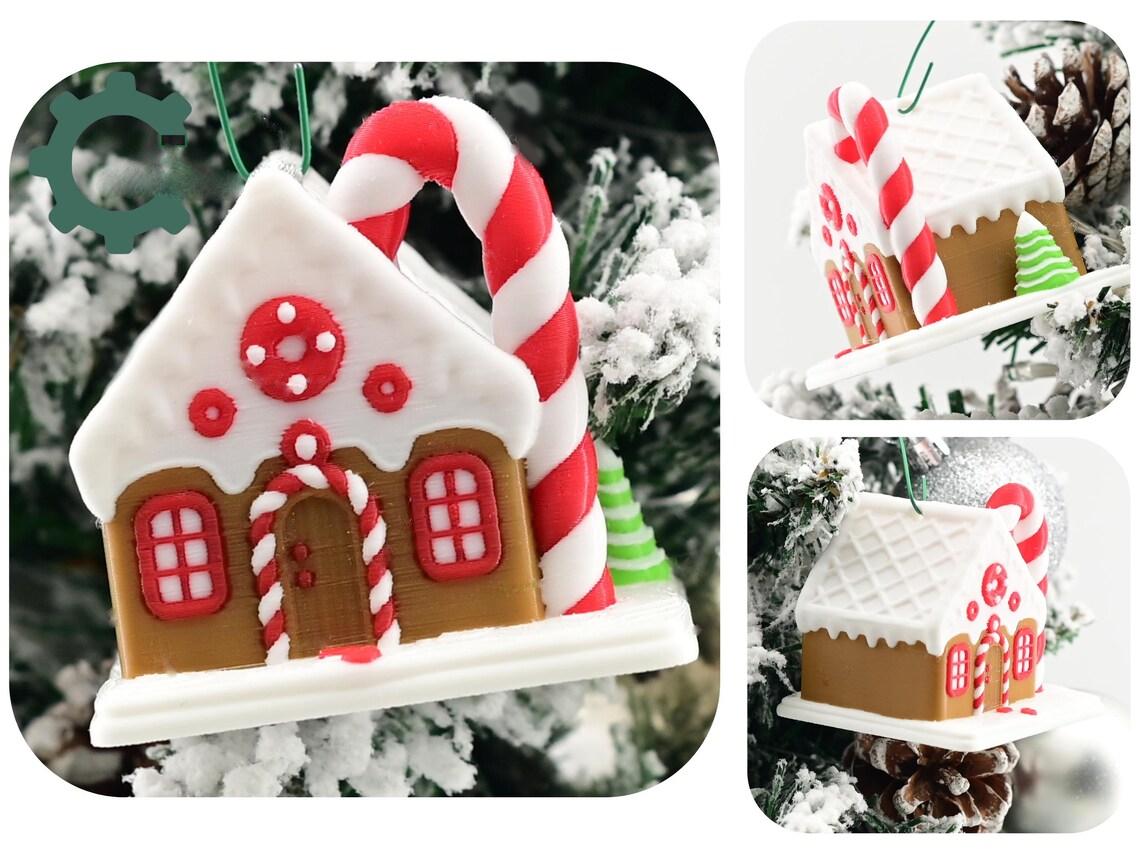 Gingerbread House Ornament Christmas Tree Decoration Display Santa Holiday Tabletop Decor Accent Winter Traditional Miniature Festive candy - JM Designs
