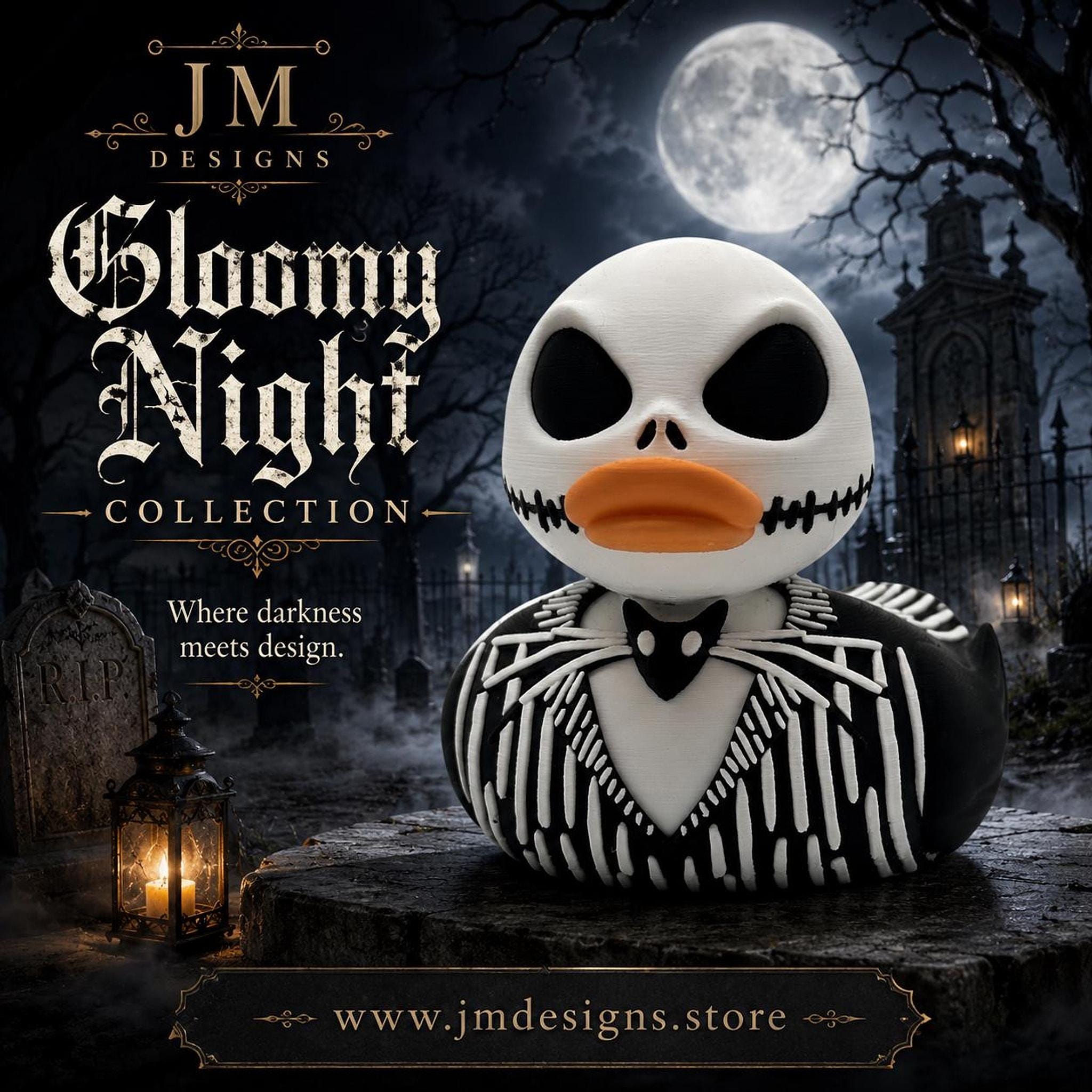 Gothic Duck Figurine Set, Creepy Skeleton Inspired Halloween Town Decor - JM Designs