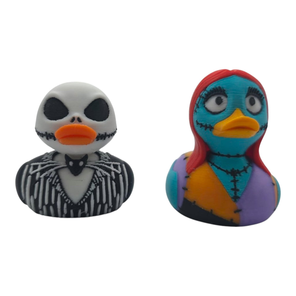 Gothic Duck Figurine Set, Creepy Skeleton Inspired Halloween Town Decor - JM Designs
