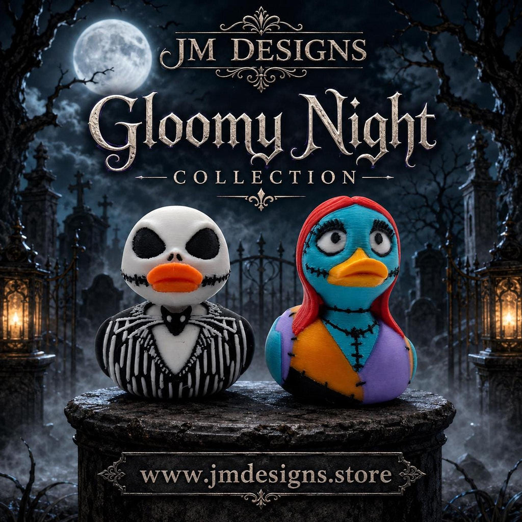 Gothic Inspired Duck Figurine Set, Sally & Jack 3D Printed Collectible for Halloween Decor - JM Designs
