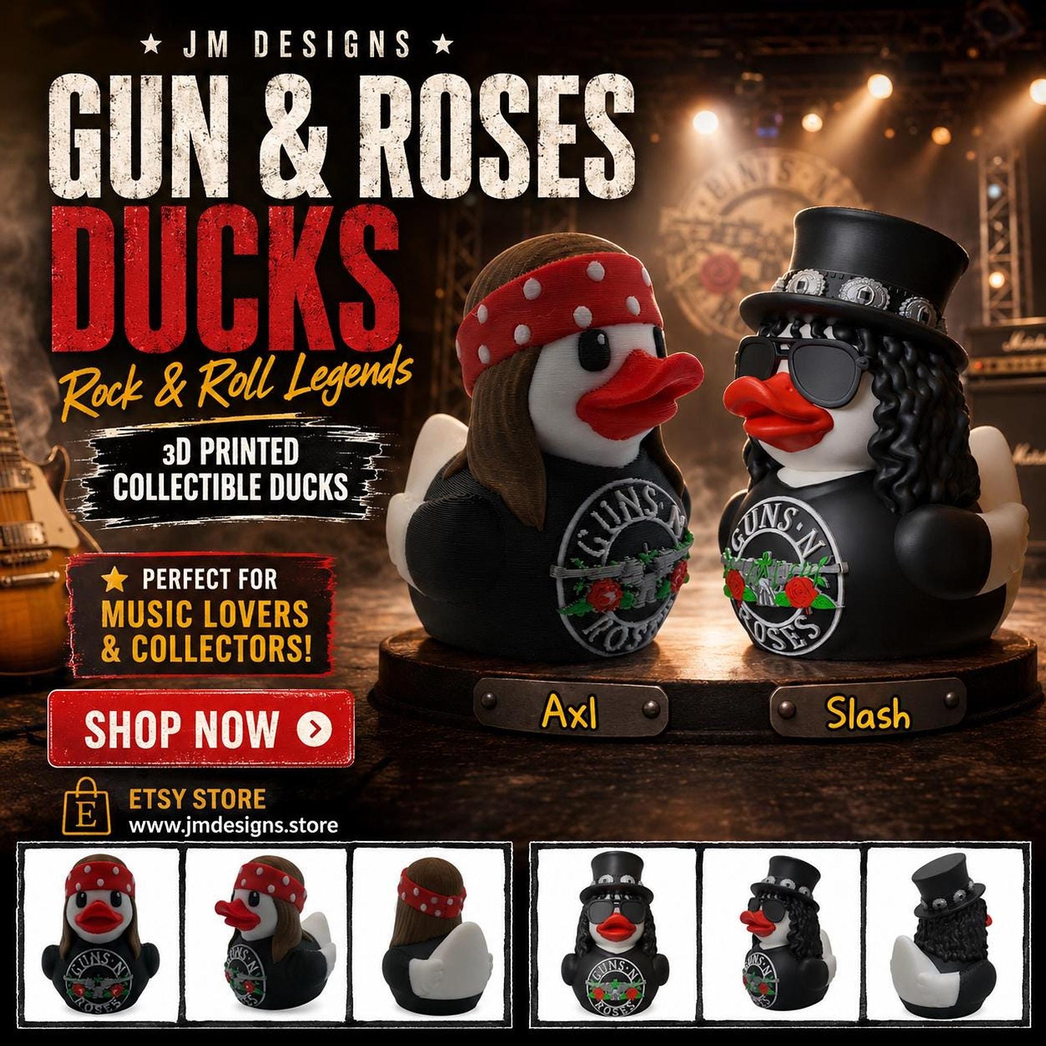 Guns N Roses Ducks, 3D Printed Axl & Slash Dashboard Decor - JM Designs