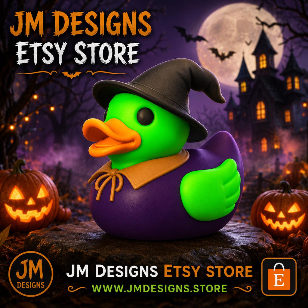 Halloween Duck Decor, Spooky Witch Figure for Desk or Shelf - JM Designs