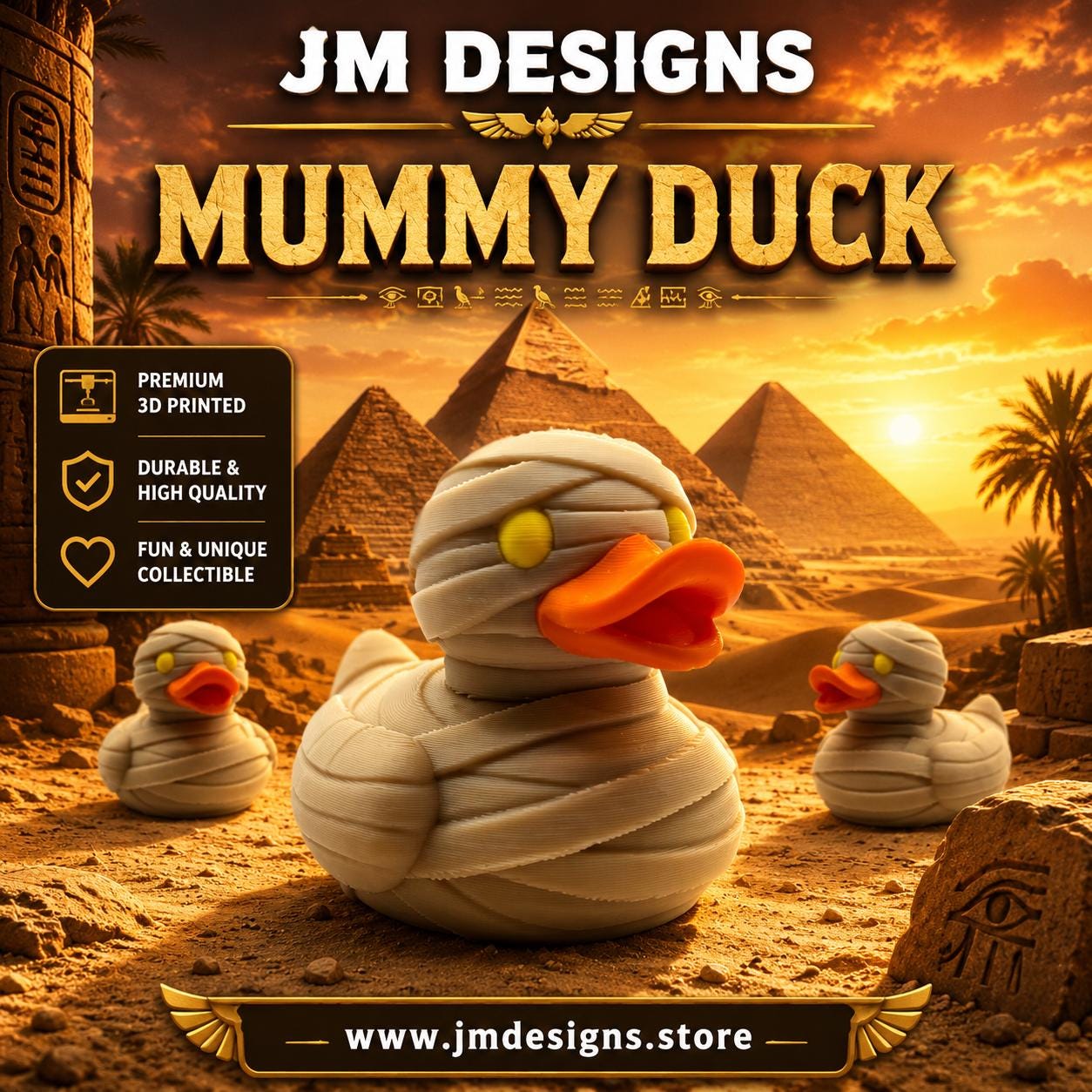 Halloween Mummy Duck Figurine Spooky Desk Accessory Novelty Bandage Wrapped Egyptian - JM Designs