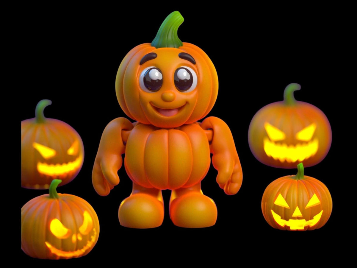 Halloween Pumpkin Character Set, Articulated Dracula and Zombie Figures for Spooky Decor - JM Designs