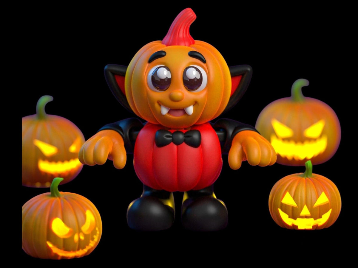 Halloween Pumpkin Character Set, Articulated Dracula and Zombie Figures for Spooky Decor - JM Designs