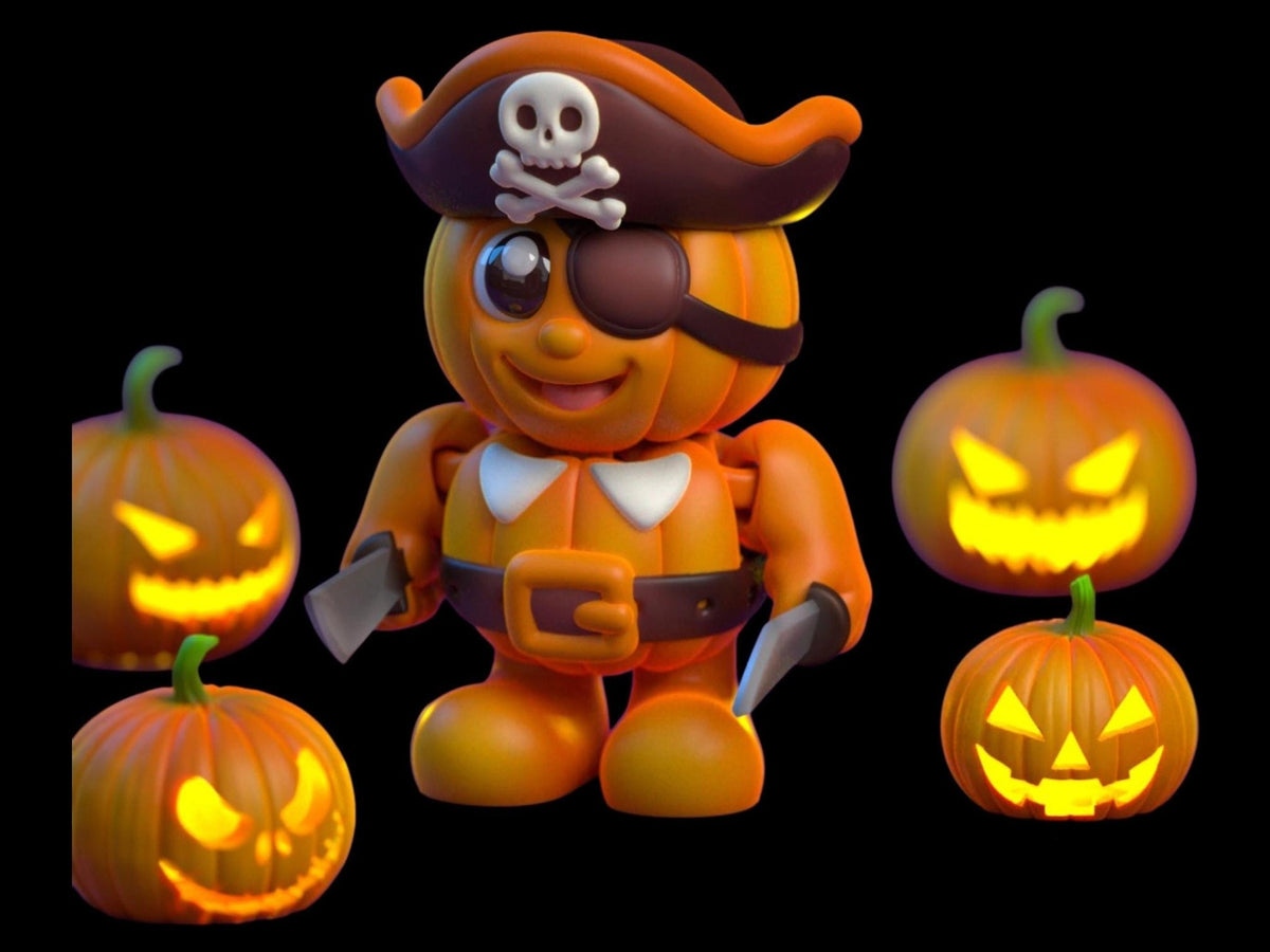 Halloween Pumpkin Character Set, Articulated Dracula and Zombie Figures for Spooky Decor - JM Designs