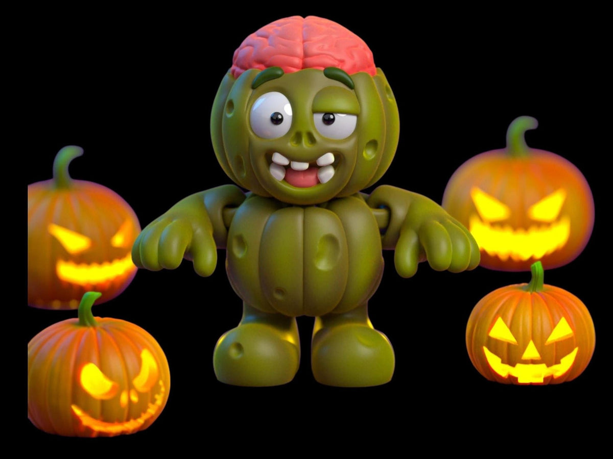 Halloween Pumpkin Character Set, Articulated Dracula and Zombie Figures for Spooky Decor - JM Designs