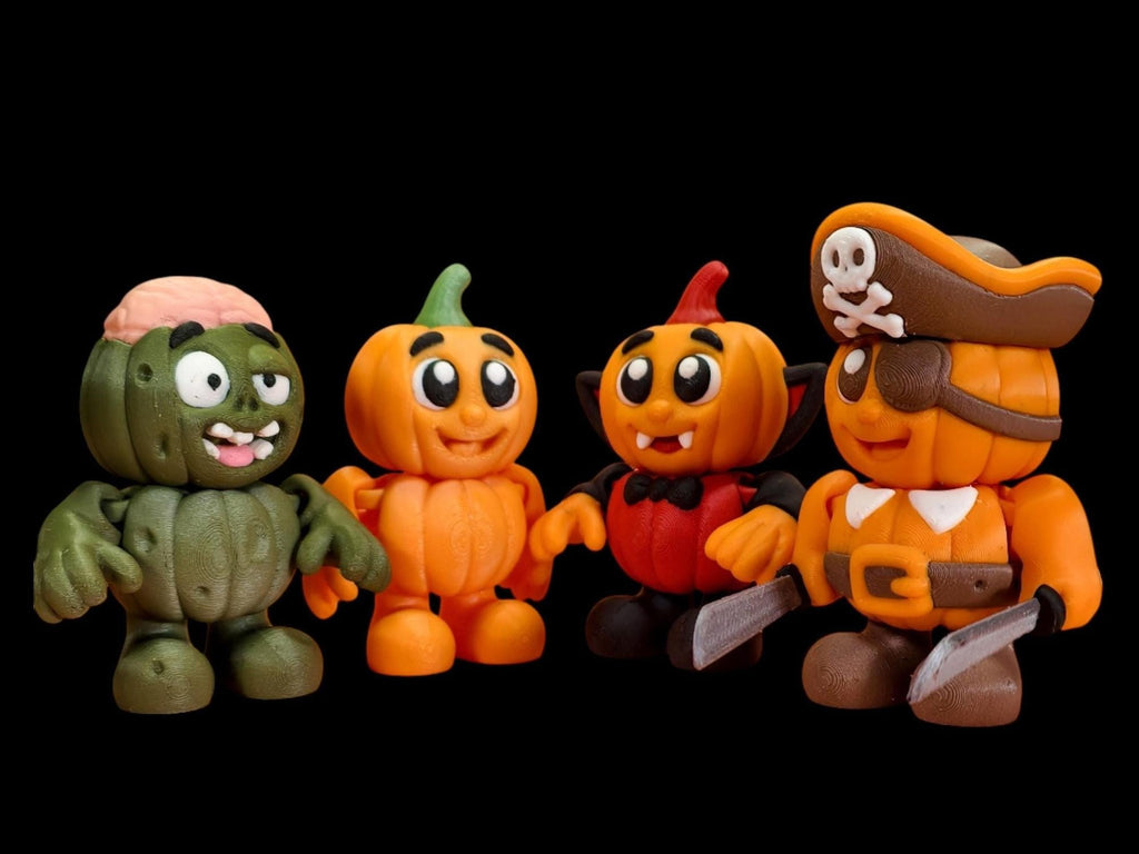 Halloween Pumpkin Character Set, Articulated Dracula and Zombie Figures for Spooky Decor - JM Designs