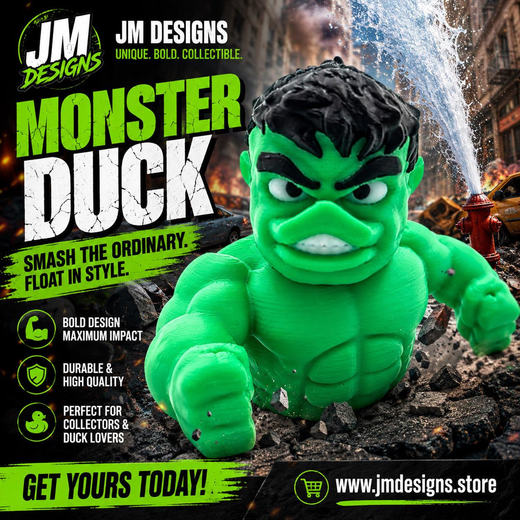 Hulk Inspired Duck Figurine, 3D Printed Superhero Collectible for Jeep Dashboard - JM Designs