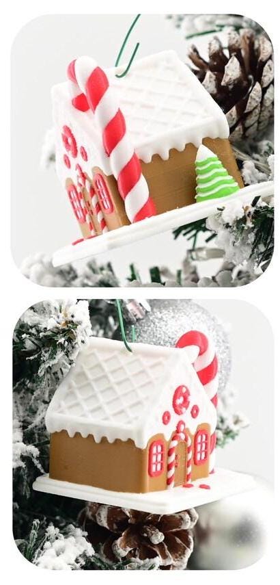 Gingerbread House Ornament Christmas Tree Decoration Display Santa Holiday Tabletop Decor Accent Winter Traditional Miniature Festive candy