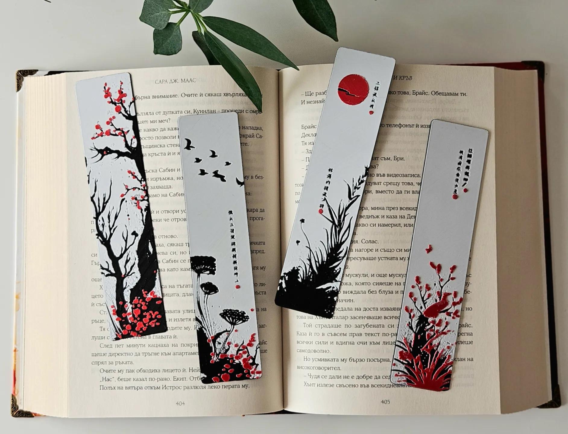 Red Blossom Bookmark Set: 3D Printed Floral Book Markers
