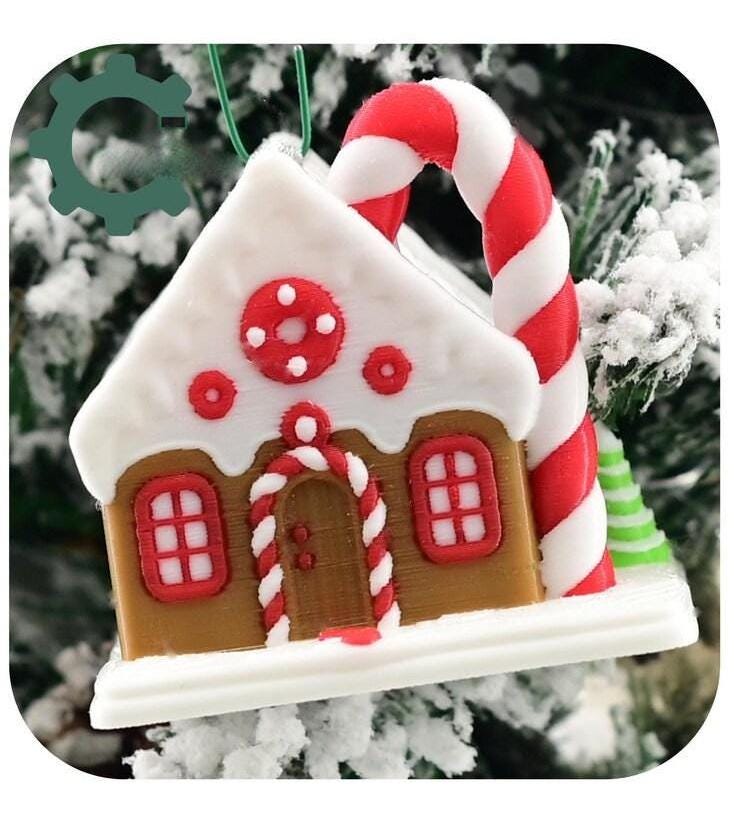 Gingerbread House Ornament Christmas Tree Decoration Display Santa Holiday Tabletop Decor Accent Winter Traditional Miniature Festive candy