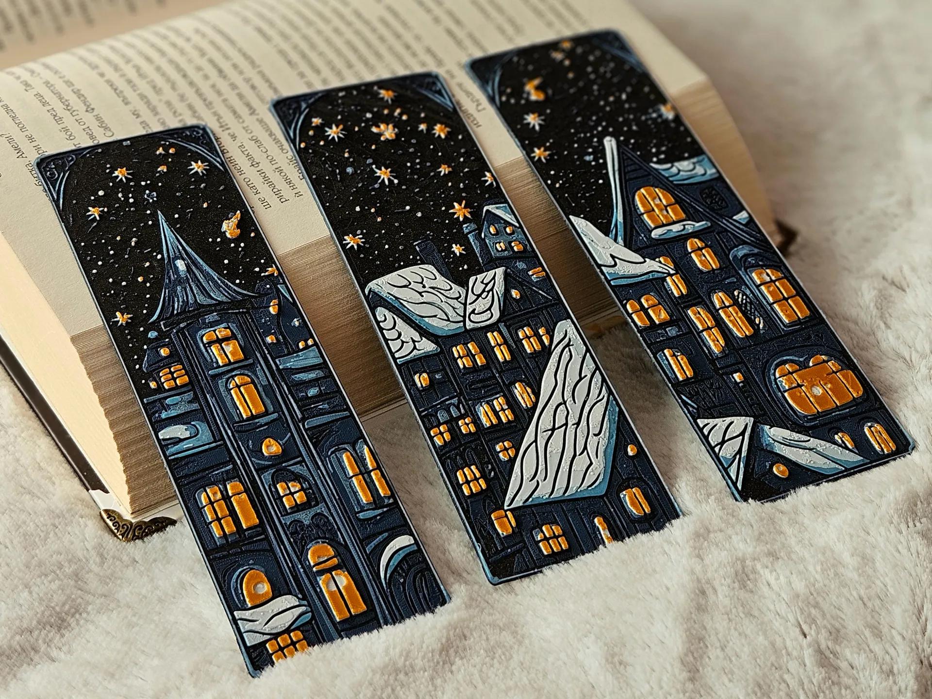 3D Printed Christmas Bookmarks: Winter Village Set