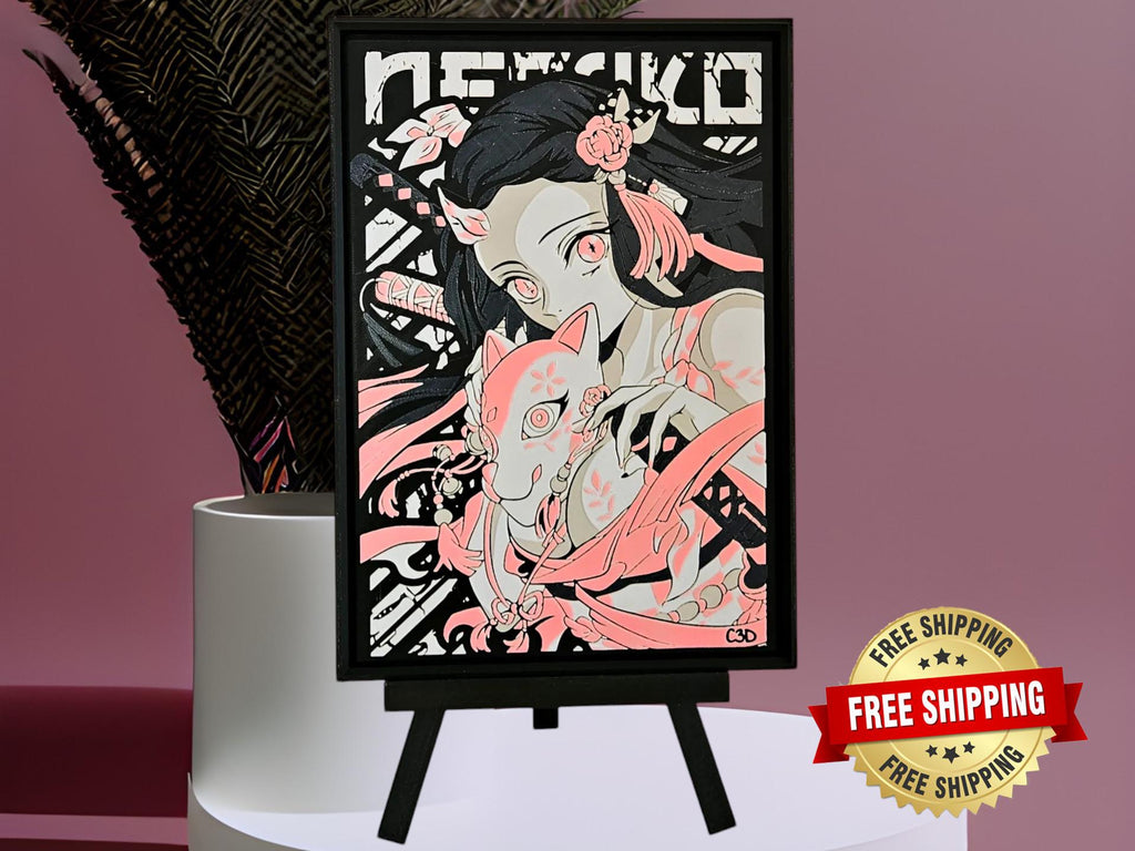 Nezuko Kamado Anime Art Nezuko Fan Art Wall Decor Demon Slayer 3D Nezuko Collectible Anime Gift Framed Painting Nezuko Kamado Demon Slayer