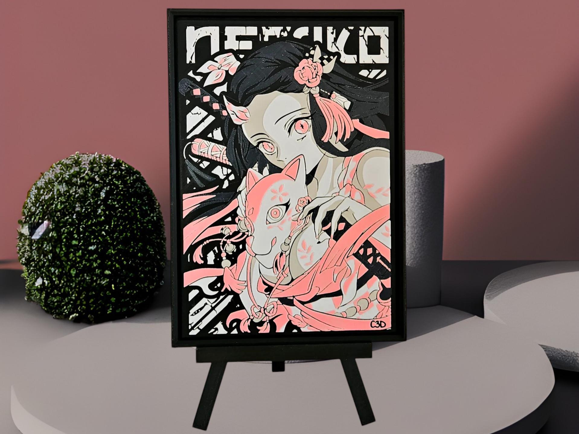 Nezuko Kamado Anime Art Nezuko Fan Art Wall Decor Demon Slayer 3D Nezuko Collectible Anime Gift Framed Painting Nezuko Kamado Demon Slayer
