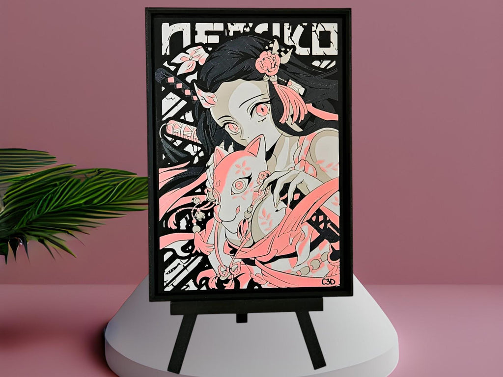 Nezuko Kamado Anime Art Nezuko Fan Art Wall Decor Demon Slayer 3D Nezuko Collectible Anime Gift Framed Painting Nezuko Kamado Demon Slayer