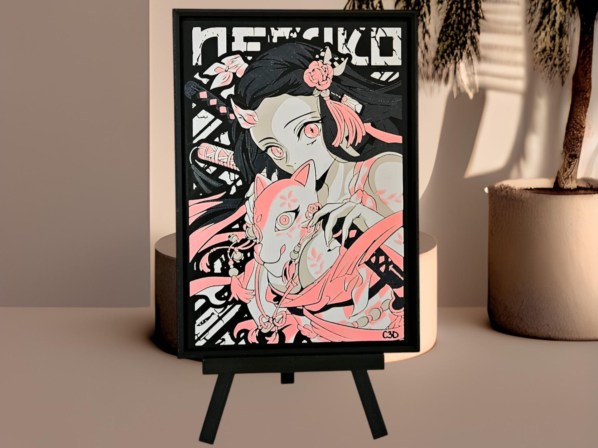 Nezuko Kamado Anime Art Nezuko Fan Art Wall Decor Demon Slayer 3D Nezuko Collectible Anime Gift Framed Painting Nezuko Kamado Demon Slayer