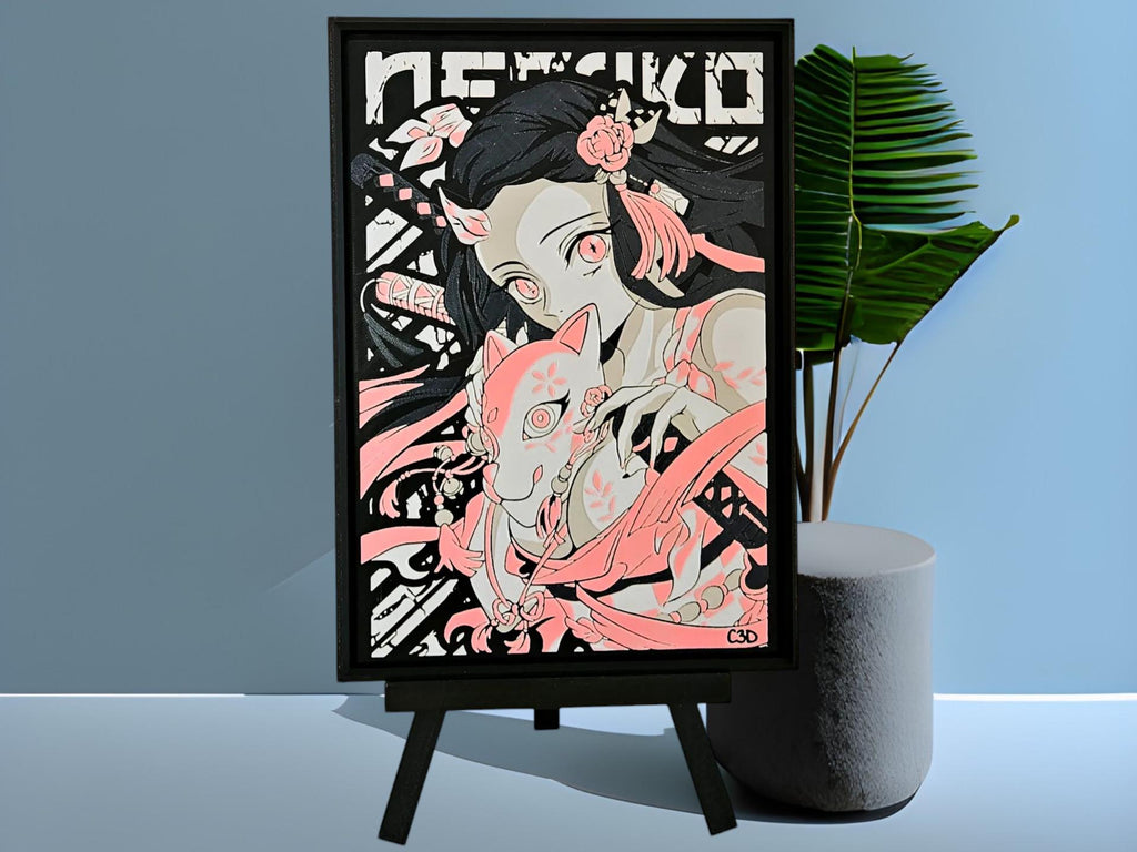 Nezuko Kamado Anime Art Nezuko Fan Art Wall Decor Demon Slayer 3D Nezuko Collectible Anime Gift Framed Painting Nezuko Kamado Demon Slayer