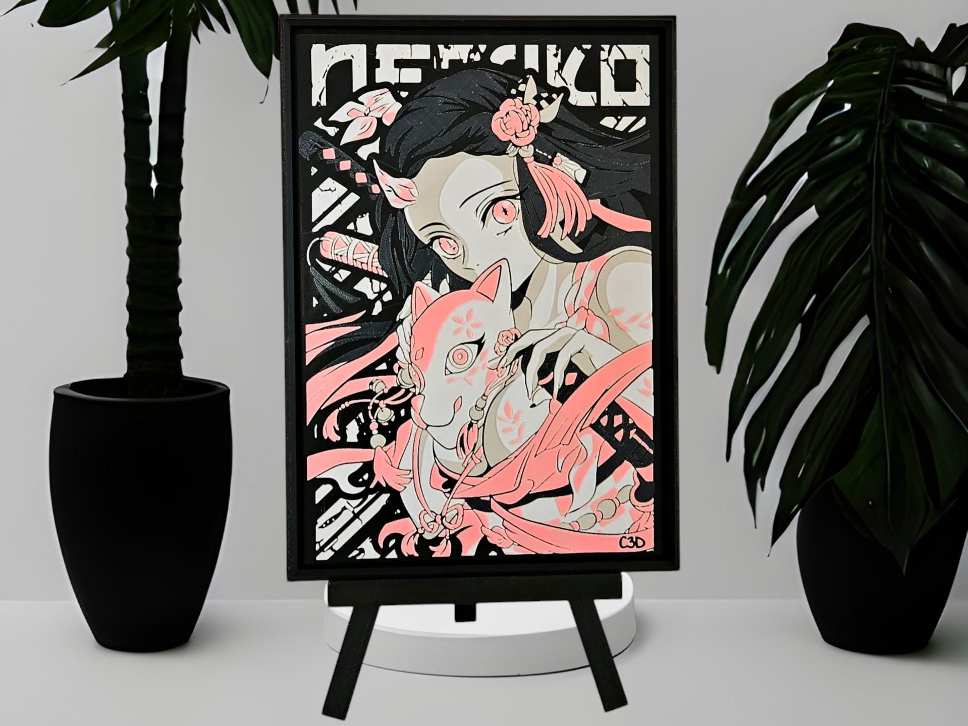 Nezuko Kamado Anime Art Nezuko Fan Art Wall Decor Demon Slayer 3D Nezuko Collectible Anime Gift Framed Painting Nezuko Kamado Demon Slayer