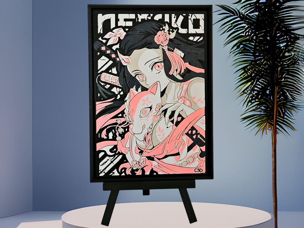 Nezuko Kamado Anime Art Nezuko Fan Art Wall Decor Demon Slayer 3D Nezuko Collectible Anime Gift Framed Painting Nezuko Kamado Demon Slayer