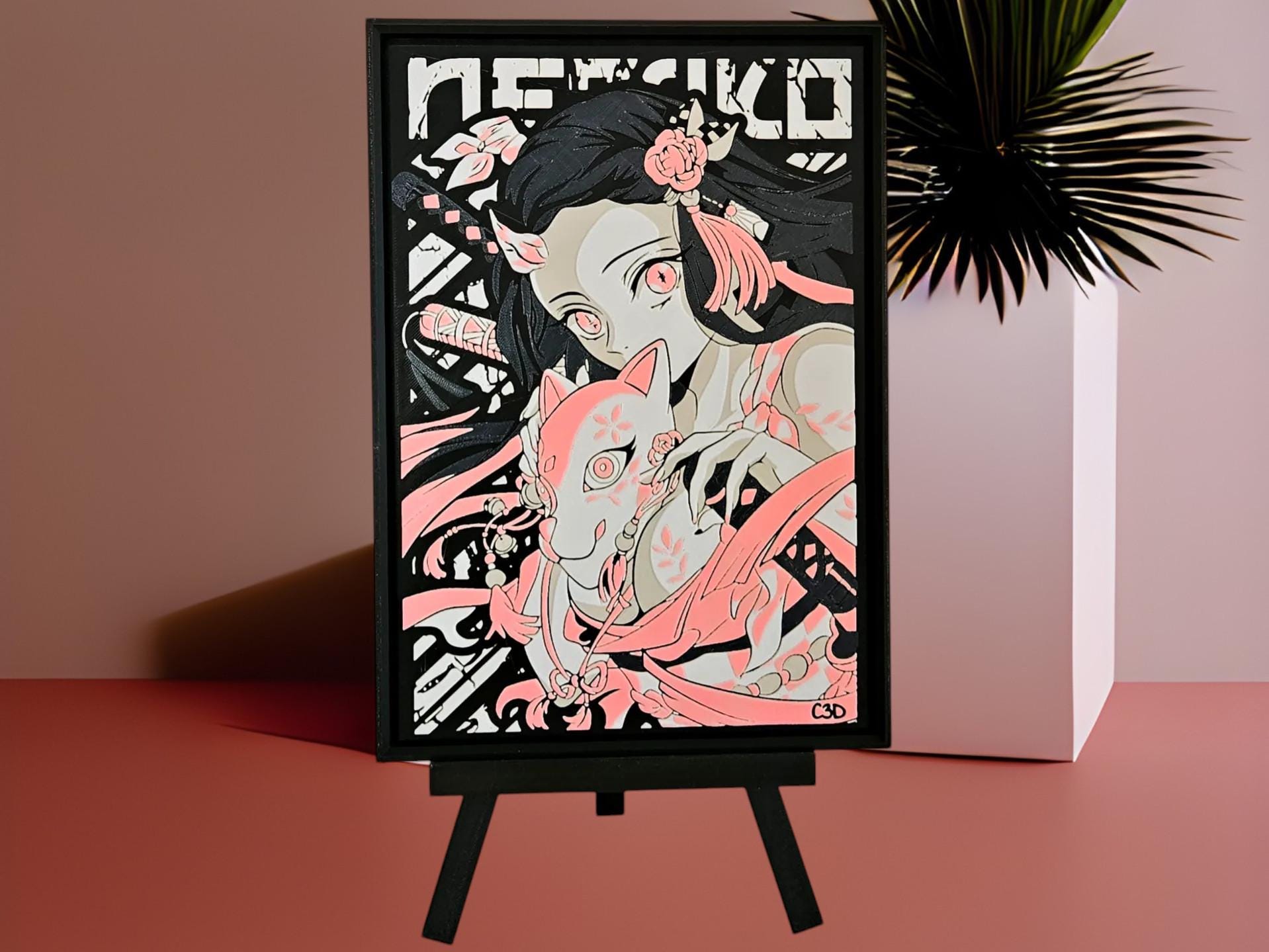 Nezuko Kamado Anime Art Nezuko Fan Art Wall Decor Demon Slayer 3D Nezuko Collectible Anime Gift Framed Painting Nezuko Kamado Demon Slayer