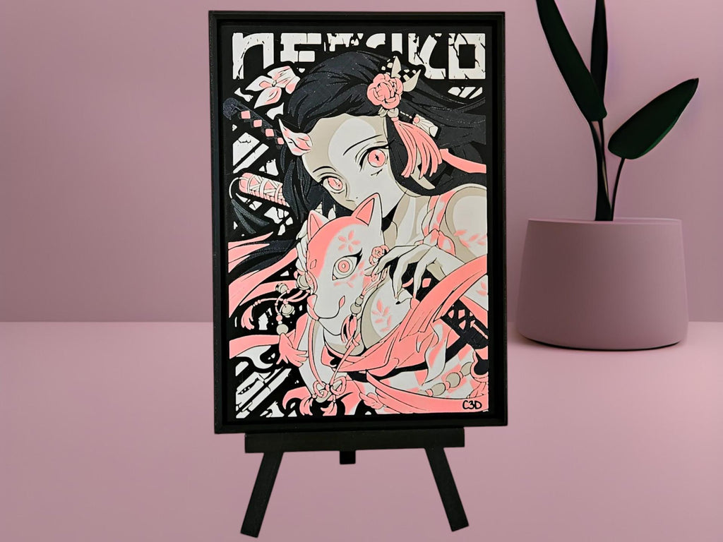Nezuko Kamado Anime Art Nezuko Fan Art Wall Decor Demon Slayer 3D Nezuko Collectible Anime Gift Framed Painting Nezuko Kamado Demon Slayer