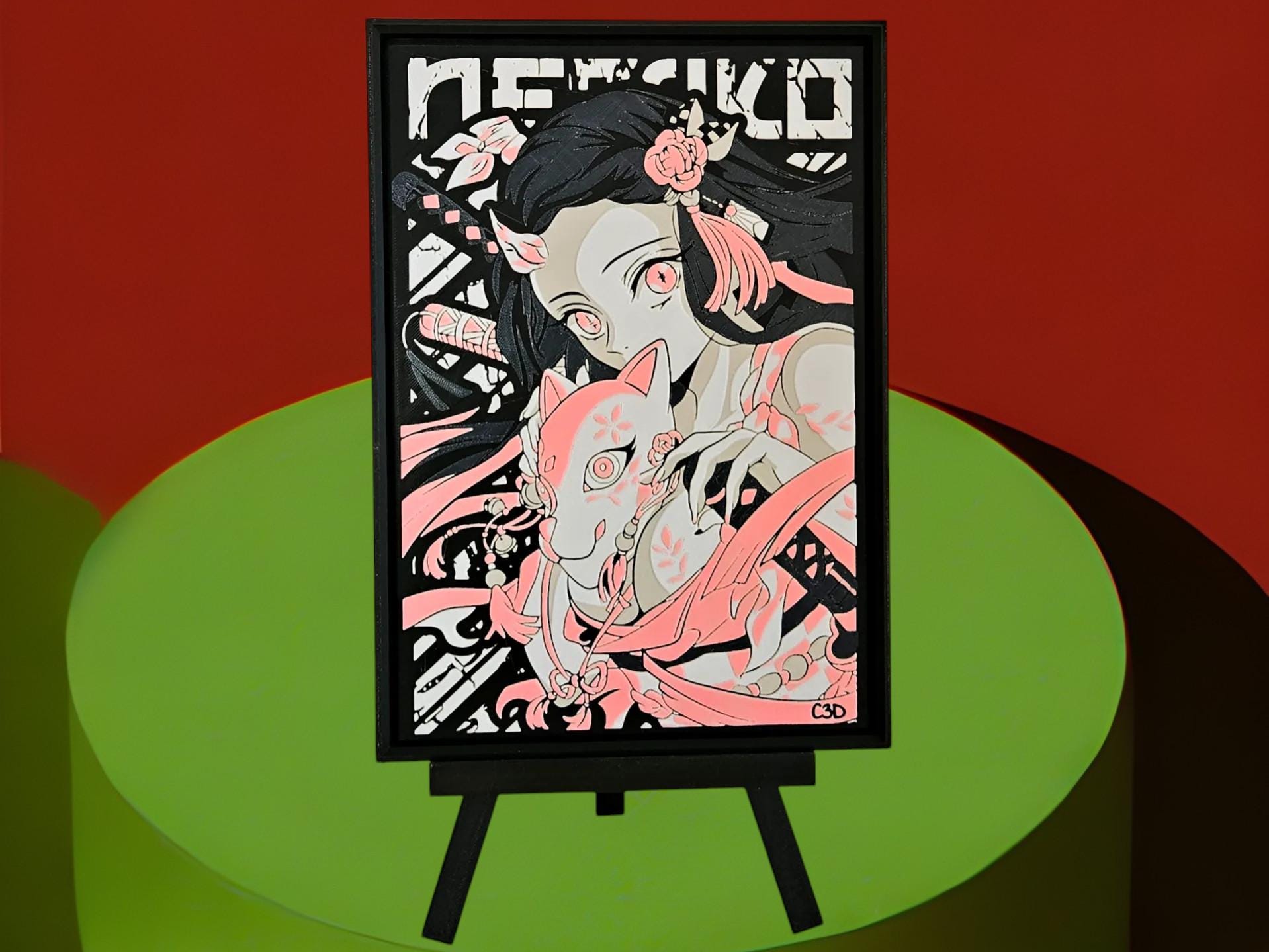 Nezuko Kamado Anime Art Nezuko Fan Art Wall Decor Demon Slayer 3D Nezuko Collectible Anime Gift Framed Painting Nezuko Kamado Demon Slayer