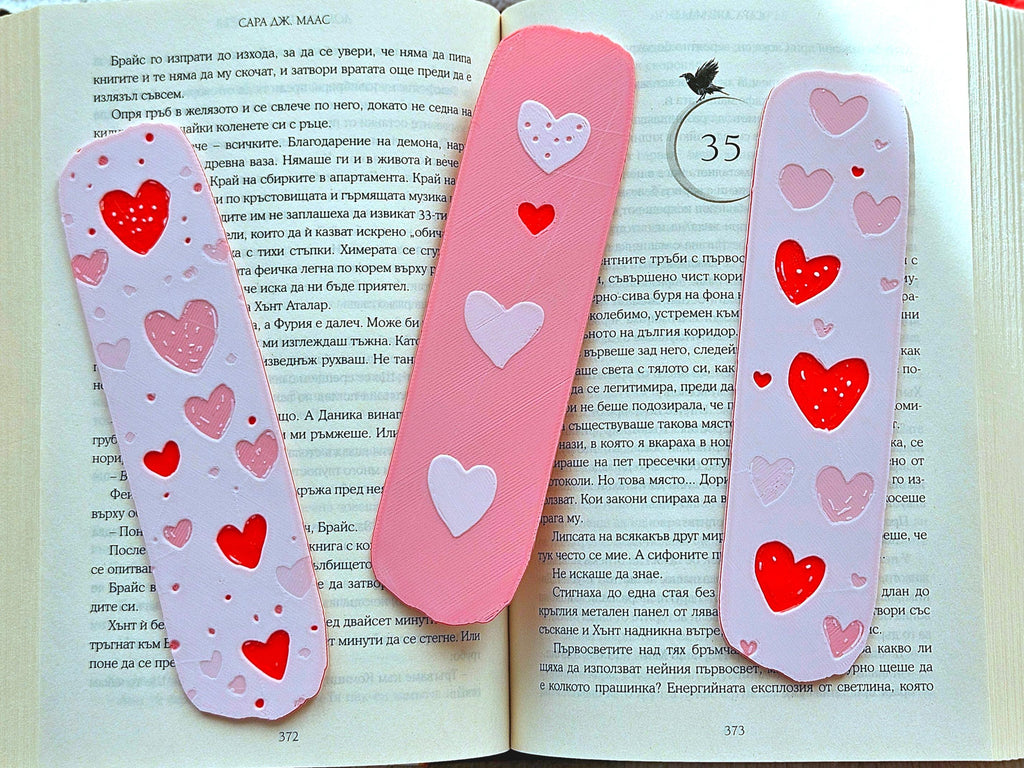 Pink Heart Bookmark Set: 3D Printed Valentines Gift