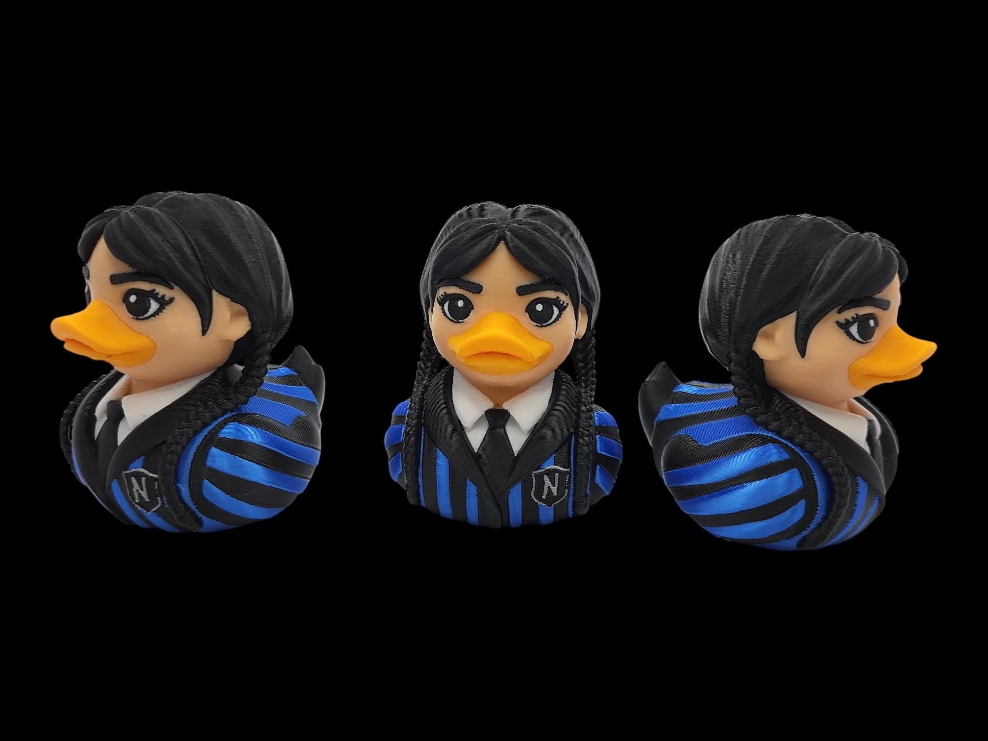 Wednesday Inspired Duck Gothic School Girl Pigtail Goth Duck Figure 3D Printed PLA Collectible Halloween Decor
