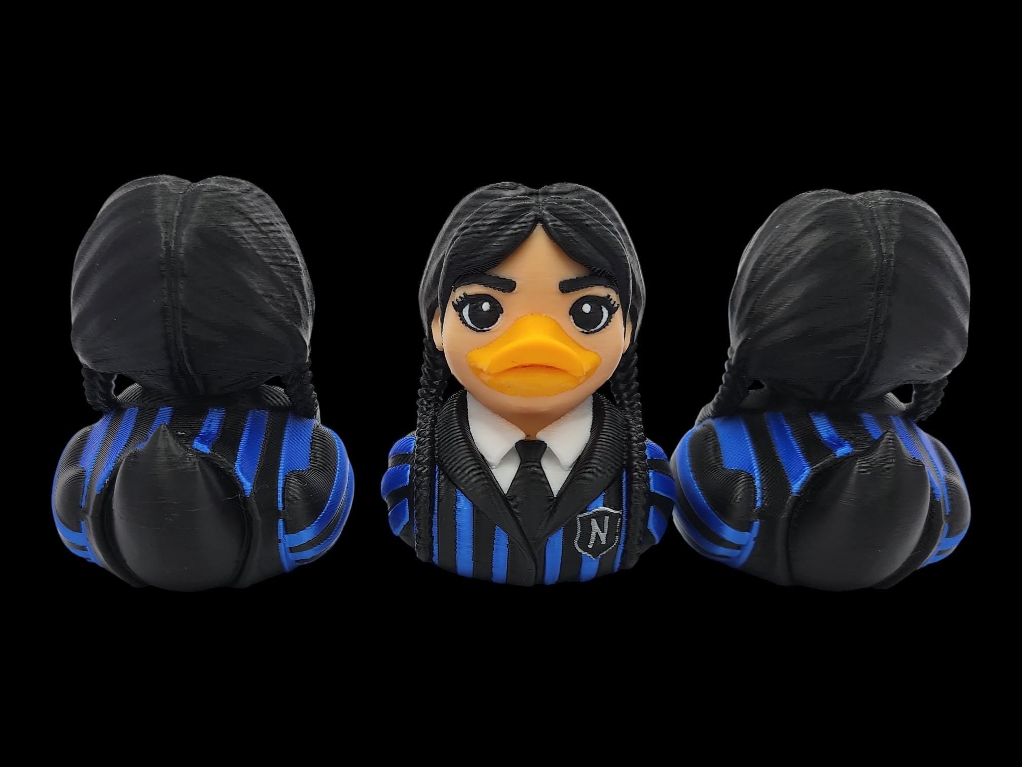 Wednesday Inspired Duck Gothic School Girl Pigtail Goth Duck Figure 3D Printed PLA Collectible Halloween Decor