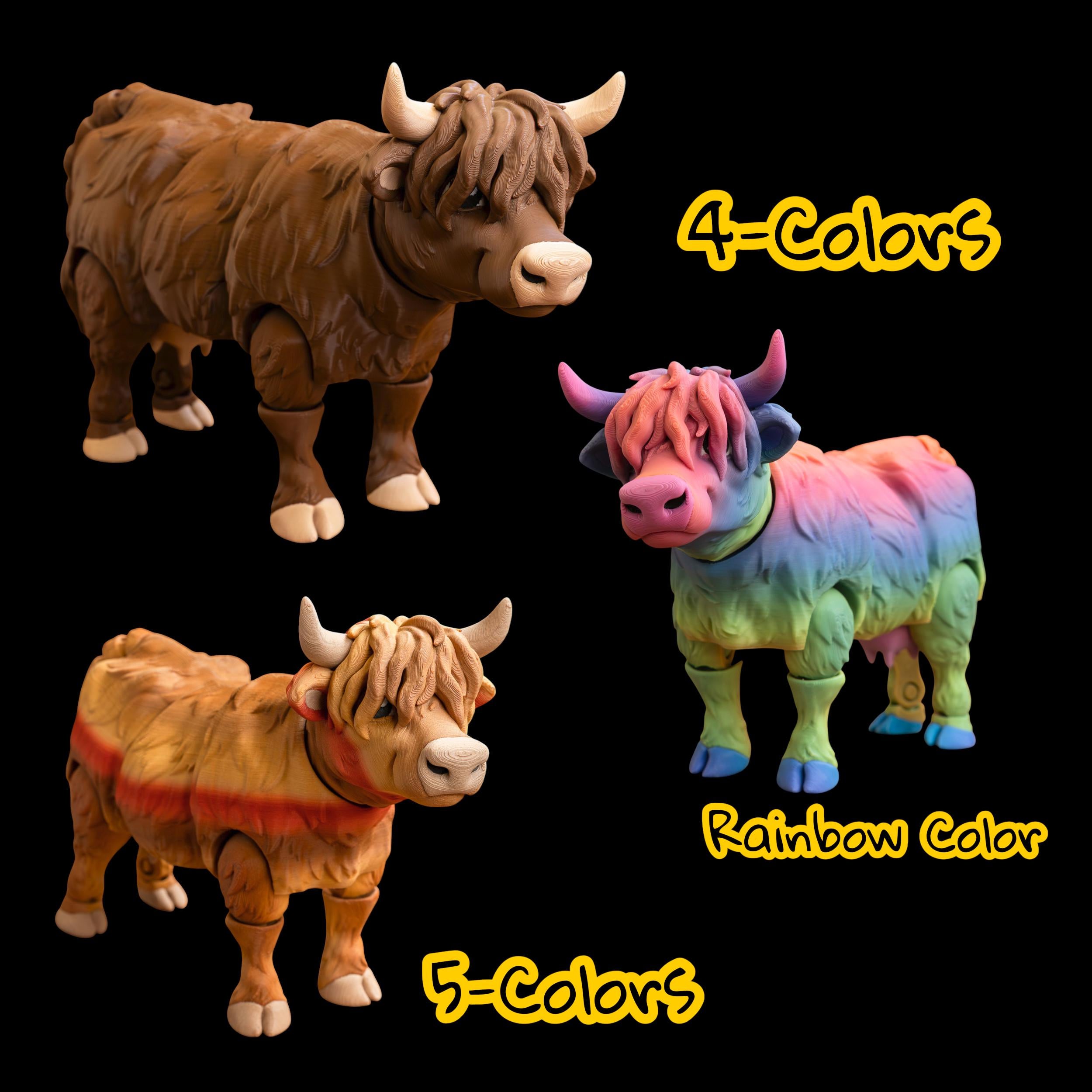 Highland Cow Figurine Desk Accessory Farm Animal Figure Toy Articulating Design Flexible Poseable Decoration Office Display Cattle
