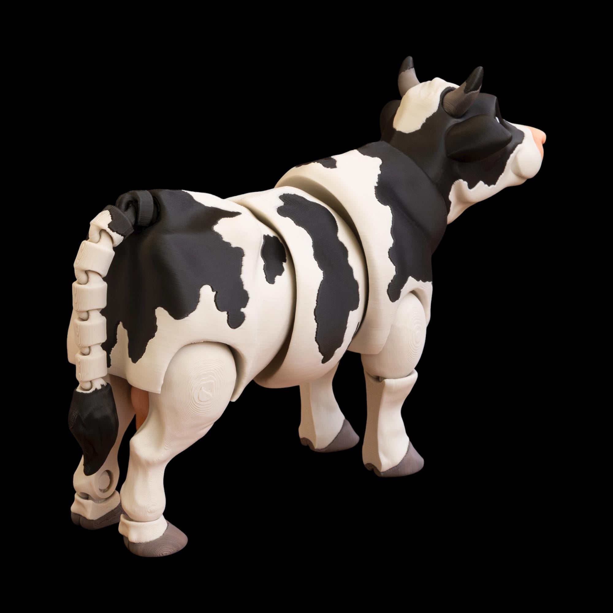 Articulated Holstein Cow Toy Farm Animal Figure Collectible Desk Decoration Black White Holstein Cow Figurine Movable Joint Design Fidget