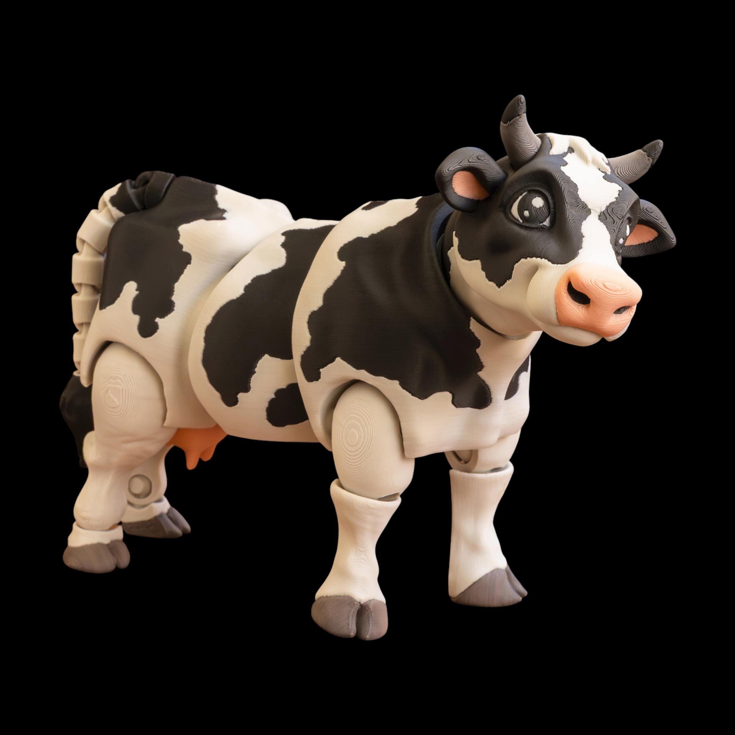 Articulated Holstein Cow Toy Farm Animal Figure Collectible Desk Decoration Black White Holstein Cow Figurine Movable Joint Design Fidget