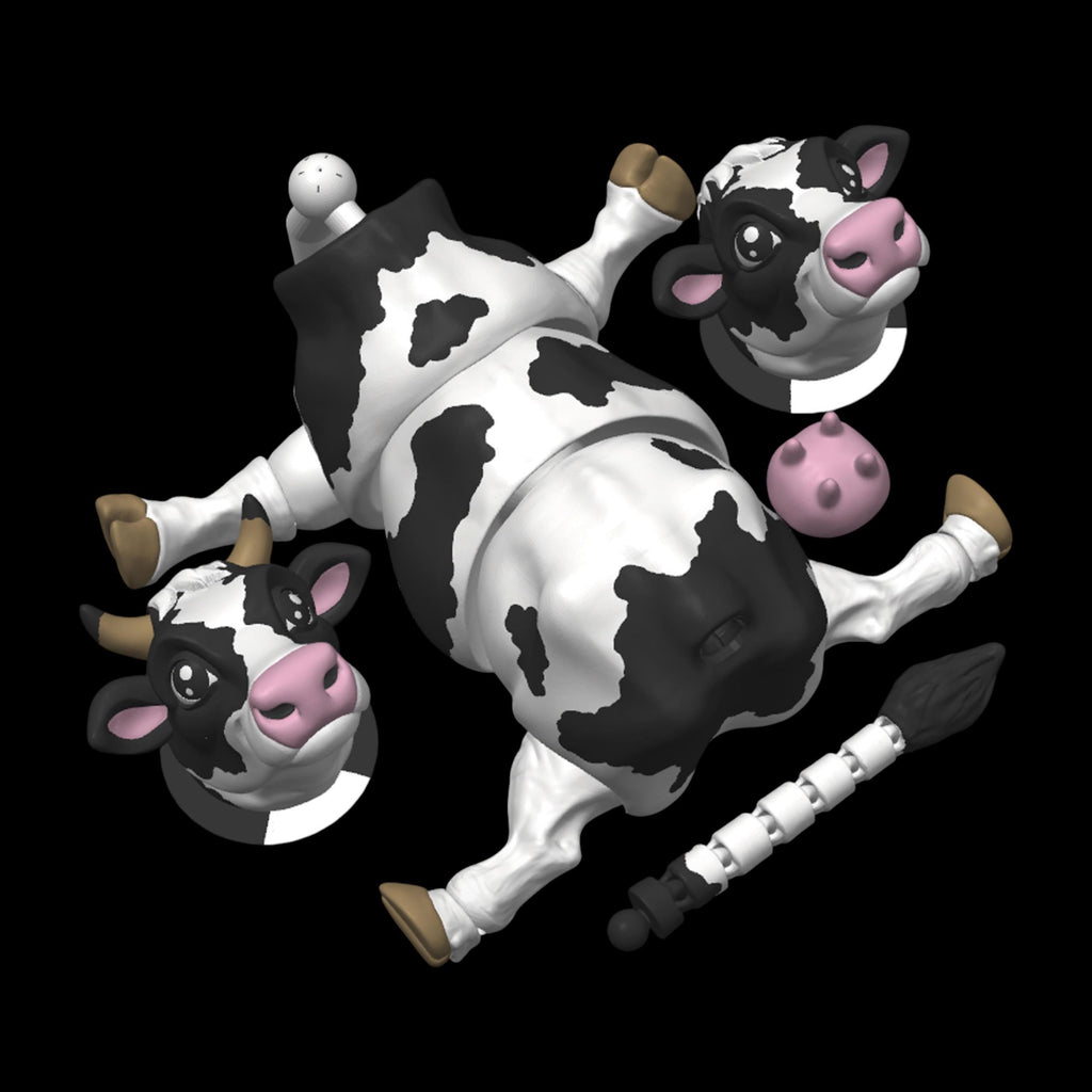 Articulated Holstein Cow Toy Farm Animal Figure Collectible Desk Decoration Black White Holstein Cow Figurine Movable Joint Design Fidget