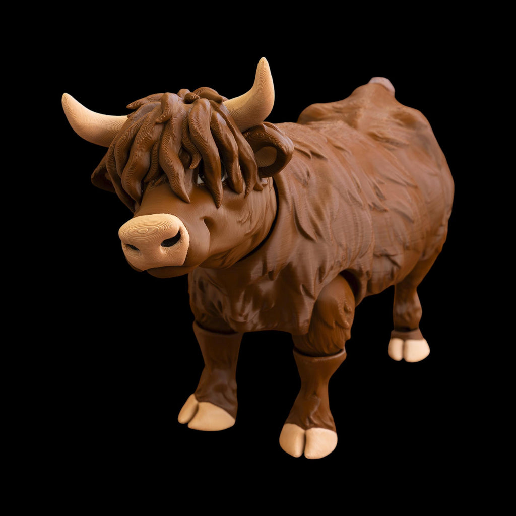 Highland Cow Figurine Desk Accessory Farm Animal Figure Toy Articulating Design Flexible Poseable Decoration Office Display Cattle