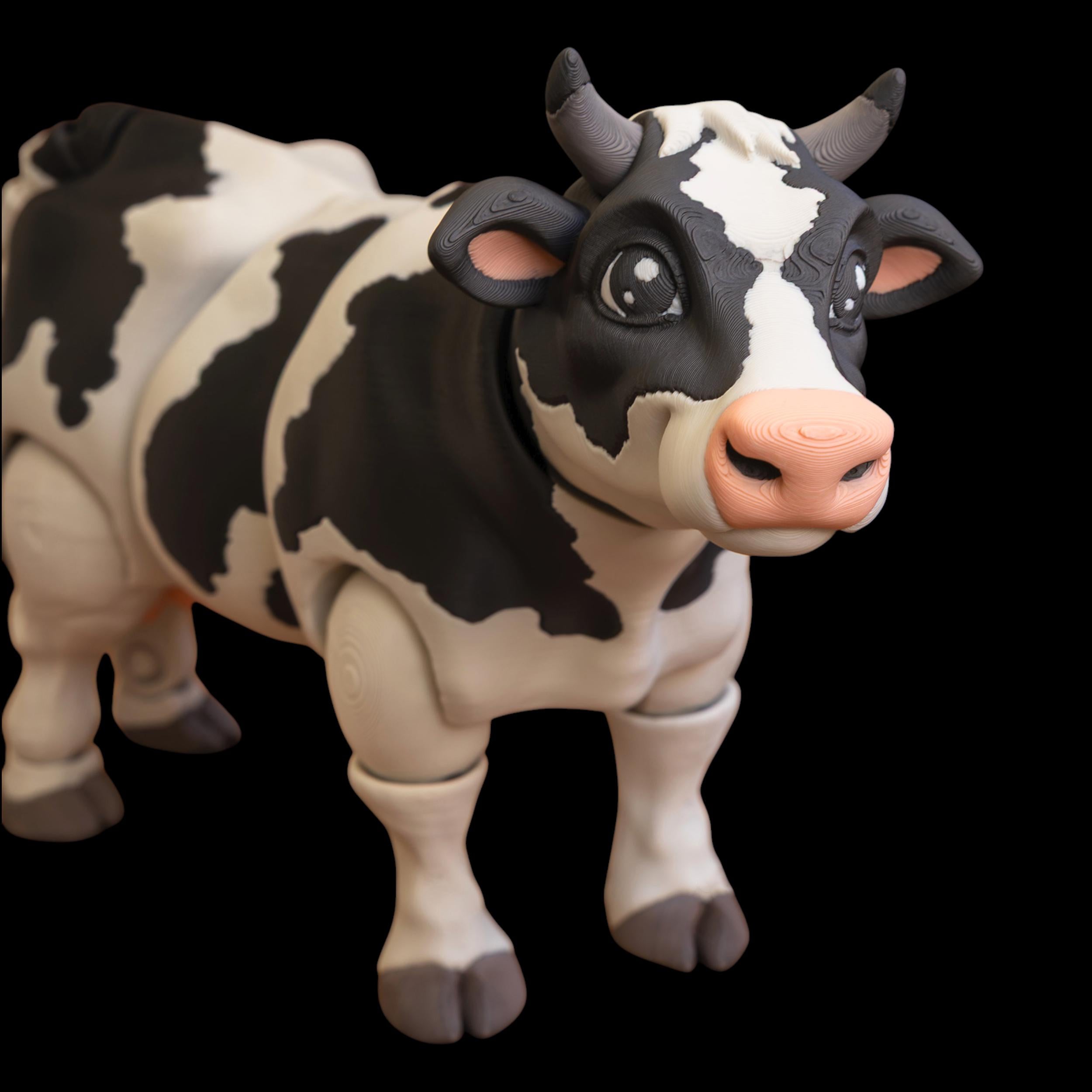 Articulated Holstein Cow Toy Farm Animal Figure Collectible Desk Decoration Black White Holstein Cow Figurine Movable Joint Design Fidget