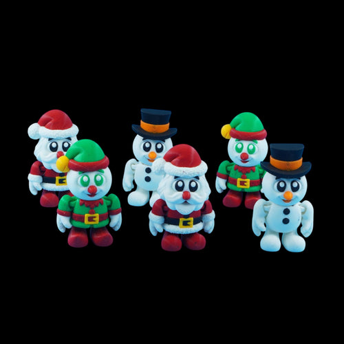 Santa Snowman Elf Figurine Collection Christmas Character Set Holiday Desktop Ornament Articulated Christmas Figures Movable Parts Design Dangling Feet Feature 3D Printed Decoration Winter Holiday Display Festive Desk Accessory Christmas