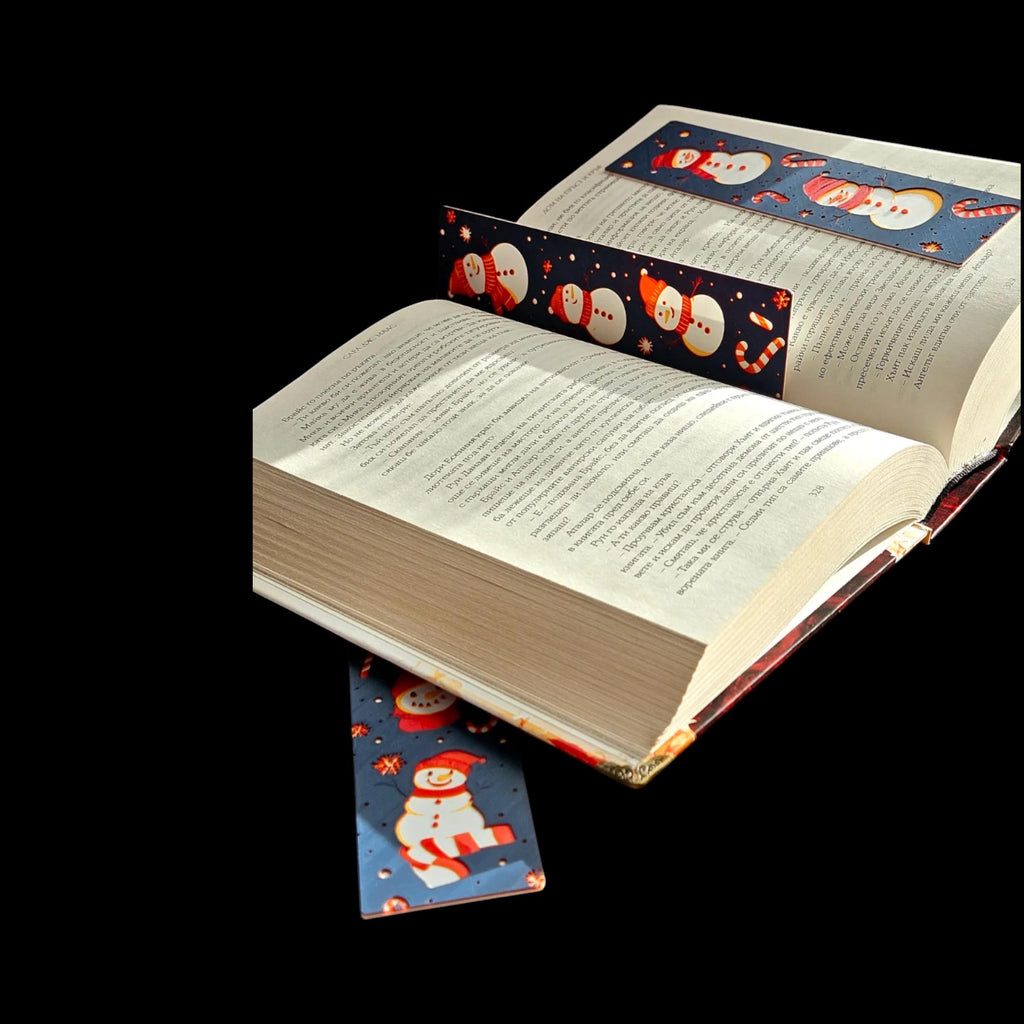 Christmas Snowman Bookmark Winter Reading Accessory Set 3d Printed Design Red White Black