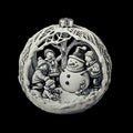 Christmas Snowman Ornament Holiday Decoration Winter Scene Relief Design Round Bauble Tree Hanging Festive Building Childhood Keepsake 3d